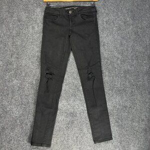 American Eagle Outfitters Jeans Womens 4 Jegging Black Cotton Super Stretch Hole